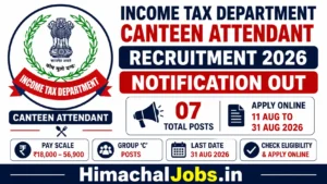 Income Tax Department Canteen Attendant Recruitment 2026