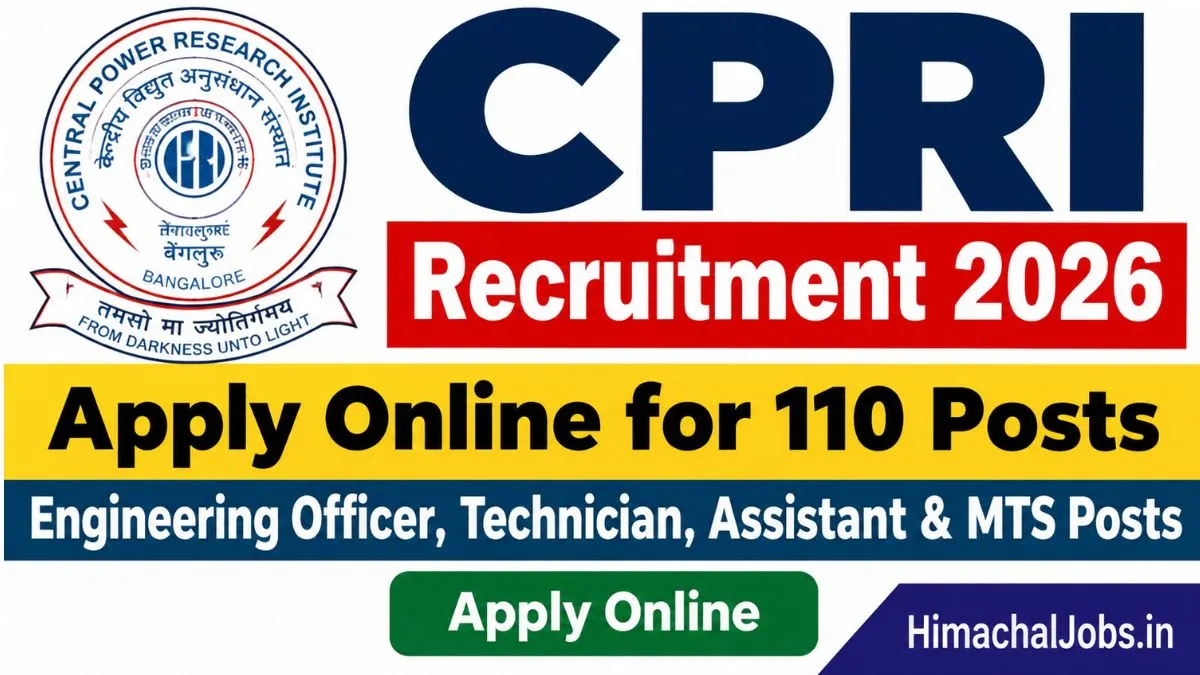 CPRI Recruitment 2026 Apply Online for 110 Engineering Officer, Technician, Assistant & MTS Posts