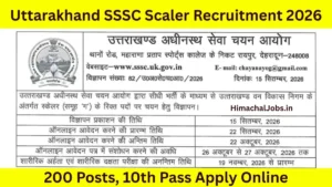 Uttarakhand SSSC Scaler Recruitment 2026