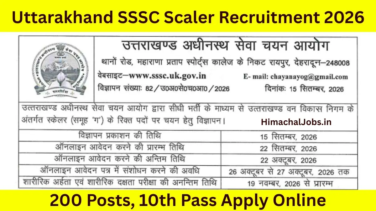 Uttarakhand SSSC Scaler Recruitment 2026